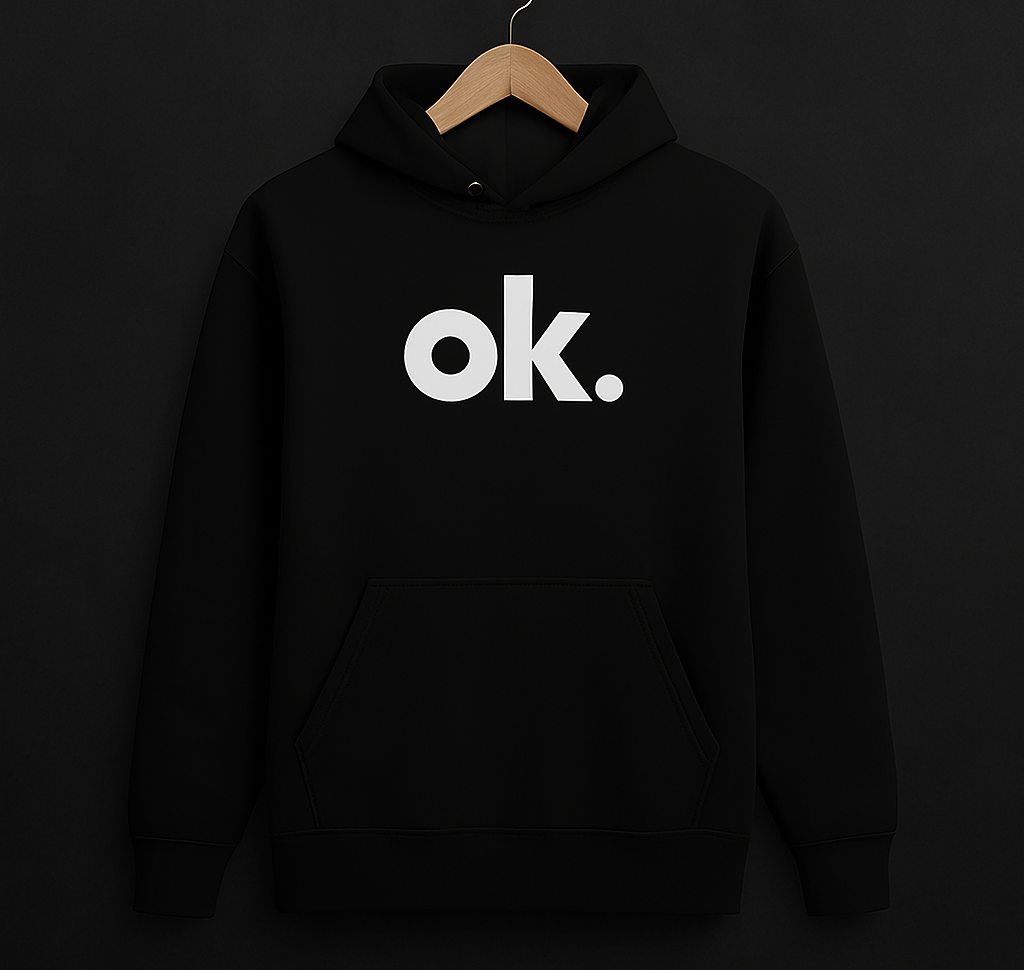 Casual "ok." Statement Black Sweatshirt | Minimalist Unisex Crewneck