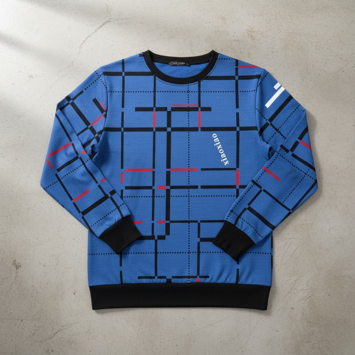 Men's Modern Geometric Grid Print Crewneck Sweatshirt - Urban Blue