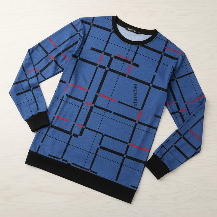 Men's Modern Geometric Grid Print Crewneck Sweatshirt - Urban Blue