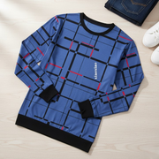 Men's Modern Geometric Grid Print Crewneck Sweatshirt - Urban Blue