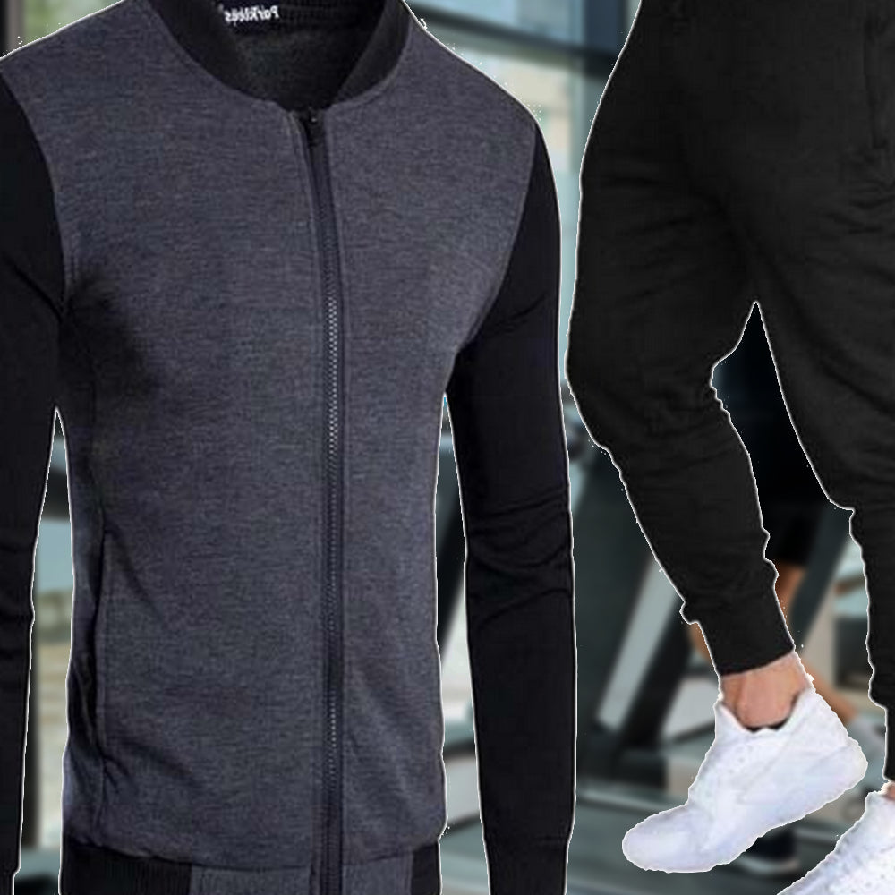 Men's Stylish Full-Zip Tracksuit - Casual Athletic Jogging Suit