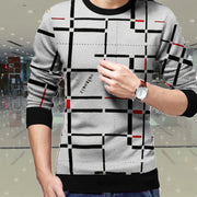 Men's Abstract Geometric Print Long Sleeve Casual Sweatshirt - Black & Red Grid Pullover