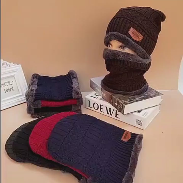 Load video: Head &amp; Neck Cap Beanies Combo | Woolen Winter Beanie With Neck Warmer Muffler For Men &amp; Women – Warm, Cozy &amp; Stylish Pack Of 2
